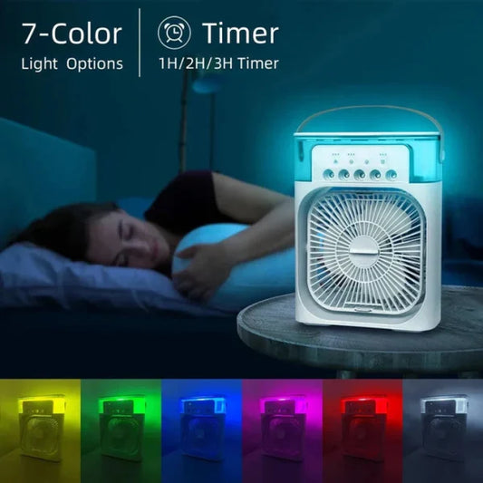 "10-Inch Portable Air Conditioner Fan - USB Electric Fan with LED Night Light, Fine Mist, and Humidifier Function (Random Color)"