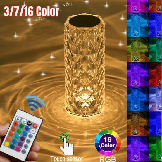 "16-Color Touch Control Diamond Rose Crystal Lamp – USB Rechargeable Acrylic Bedside Lamp."