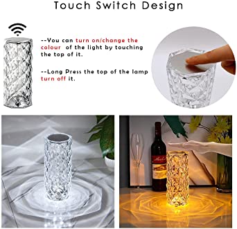 "16-Color Touch Control Diamond Rose Crystal Lamp – USB Rechargeable Acrylic Bedside Lamp."