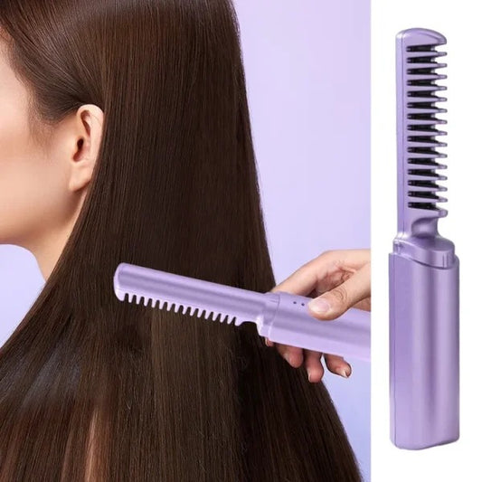 2-in-1 Hair Styling Brush Straightener & Curler Comb (Random Color)