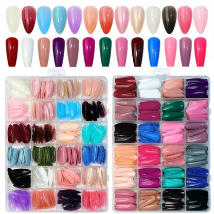 576 Pcs Nails With Box ,reusable Artificial Nails, 24 Different Colours.