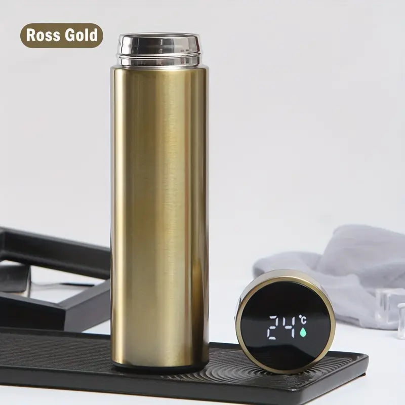 "Premium Stainless Steel Temperature Display Vacuum Insulated Water Bottle – Thermo Flask Coffee Cup (Random Color)."