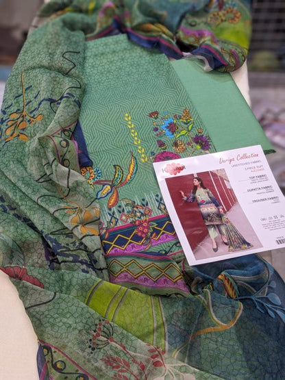 "Khaadi Doriya Collection: 3-Piece Unstitched Lawn Fabric for Casual Wear"